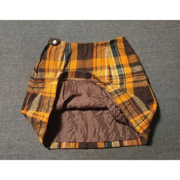 Vintage 60s Orange Brown Plaid Mini Skirt A Line Size XS Tami‎ Mod Gogo Twiggy - Picture 3 of 8